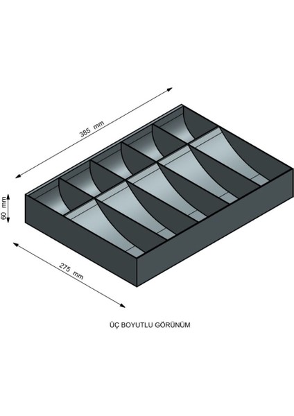 Komple Metal Kırılmaz Çekmece Ici Para Düzenleyici 5 Banknot 5 Bozuk Kırılmaz Para Bölmeli 38,5 x 27,5 x 6 cm