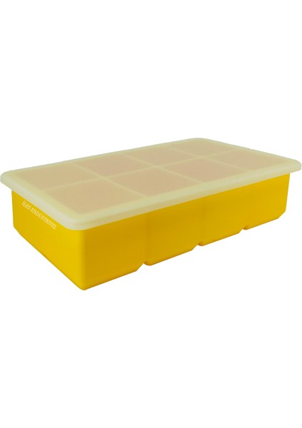 Kapaklı Premium Büyük 8 Bölmeli Silikon Buz Kalıbı, Sarı fiyatları
