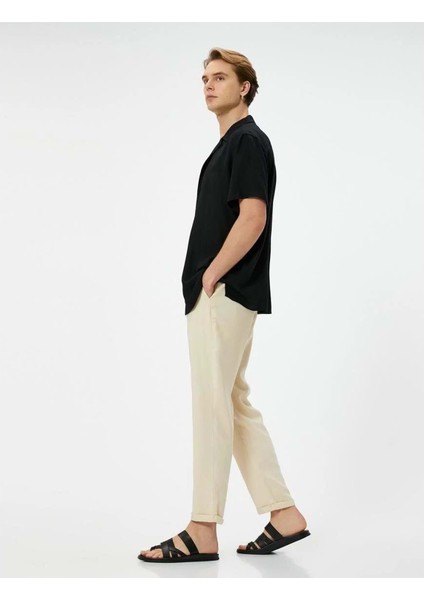 Gabardin Pantolon Beli Bağcıklı Cep Detaylı - Koton - 4SAM40046HW - Bej - 38