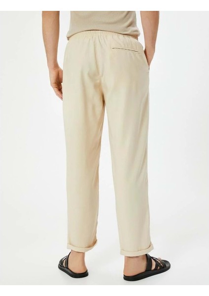Gabardin Pantolon Beli Bağcıklı Cep Detaylı - Koton - 4SAM40046HW - Bej - 38 fiyatları