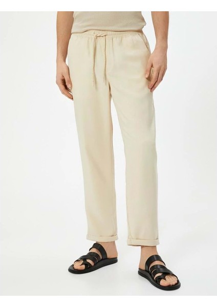 Gabardin Pantolon Beli Bağcıklı Cep Detaylı - Koton - 4SAM40046HW - Bej - 38 fırsatları