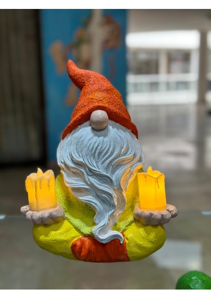 Meditasyon Yapan Cüce Heykeli Ev Dekorasyon Biblo 2 Ledli Mum Dahil