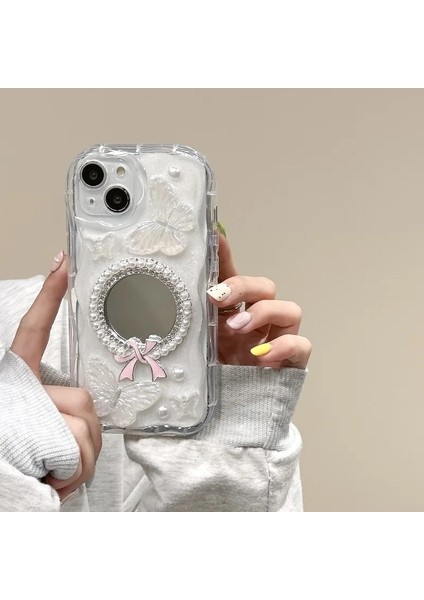 Case iPhone Uyumlu Lüks Tasarımlı 3D Kelebek ve Ayna Detaylı Kılıf