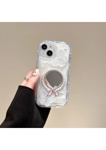 Case iPhone Uyumlu Lüks Tasarımlı 3D Kelebek ve Ayna Detaylı Kılıf