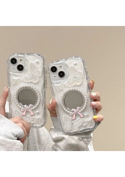Case iPhone Uyumlu Lüks Tasarımlı 3D Kelebek ve Ayna Detaylı Kılıf