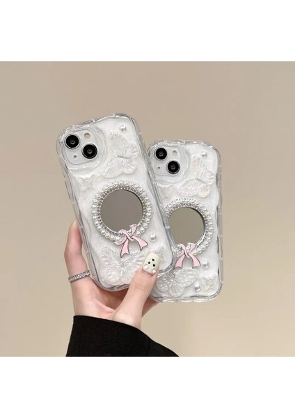Case iPhone Uyumlu Lüks Tasarımlı 3D Kelebek ve Ayna Detaylı Kılıf