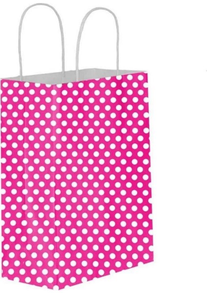 Kraft Burgu Saplı Çanta Fuşya Puantiyeli 25X31X12CM 250adet