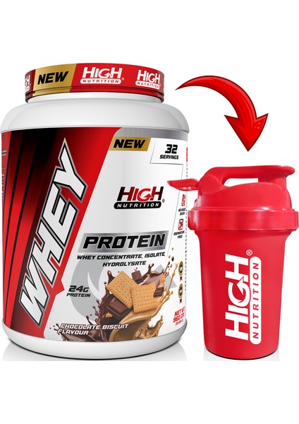 Whey Protein 960 gr Çikolata Bisküvi Aromalı Protein Tozu 24 Gram Protein 32 Servis Shaker Hediye