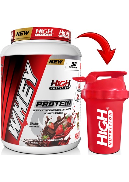 Whey Protein 960 gr Çikolata Çilek Aromalı Protein Tozu 24 Gram Protein 32 Servis Shaker Hediye
