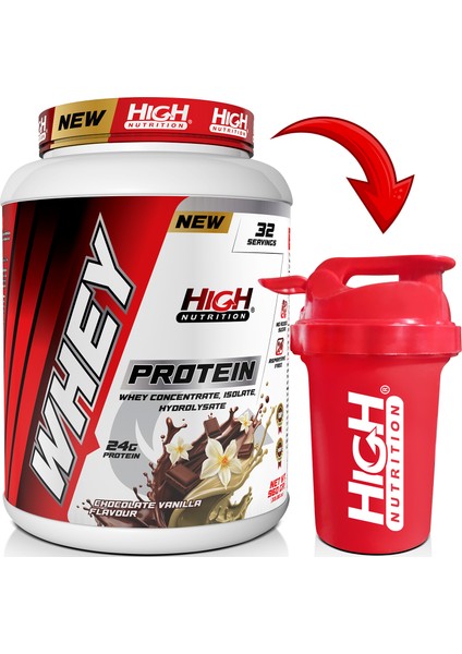 Whey Protein 960 gr Çikolata Vanilya Aromalı Protein Tozu 24 Gram Protein 32 Servis Shaker Hediye