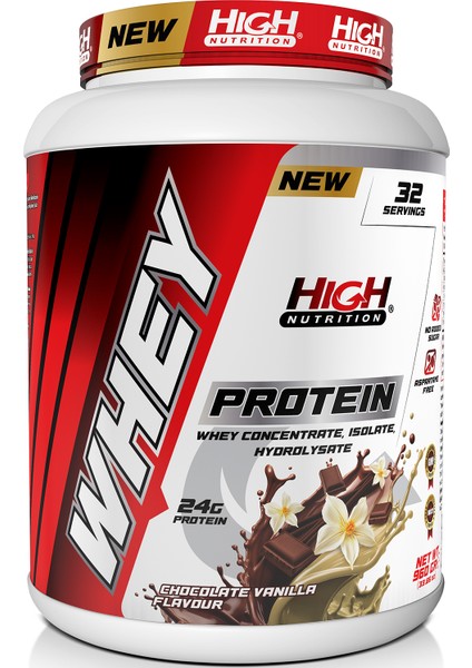 Whey Protein 960 gr Çikolata Vanilya Aromalı Protein Tozu 24 Gram Protein 32 Servis