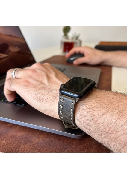 Apple Watch Uyumlu Deri Kordon Ultra Gri Hakiki Deri saat kordonu modelleri