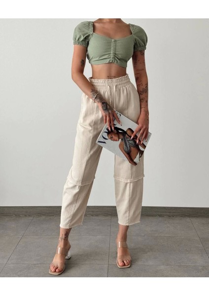 Gabardin Beli Lastikli Bağcıklı Şalvar Pantolon modelleri