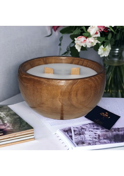 Ahşap Mumlukta Lavanta Kokulu Soya Mum (13 Cm) fiyatları