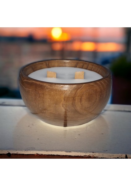 Ahşap Mumlukta Lavanta Kokulu Soya Mum (13 Cm) modelleri