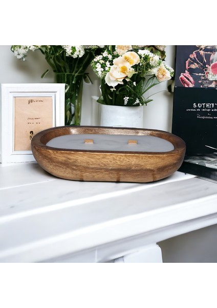 Ahşap Mumlukta Lavanta Kokulu Soya Mum (23 Cm) fiyatları