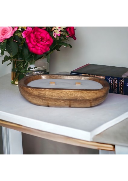 Ahşap Mumlukta Lavanta Kokulu Soya Mum (23 Cm) modelleri