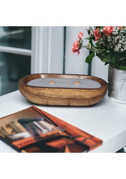 Ahşap Mumlukta Lavanta Kokulu Soya Mum (23 Cm) fırsatları
