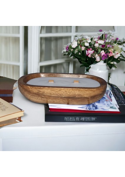 Ahşap Mumlukta Lavanta Kokulu Soya Mum (23 Cm) indirimleri