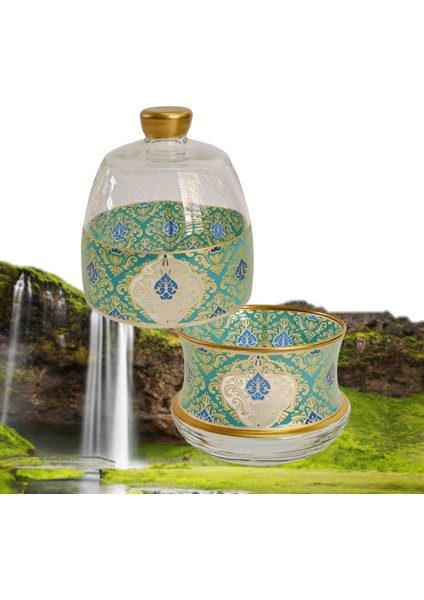 Şekerlik Altın Yeşil Desen Ileme Model 1 Set Şekerlik, Lokumluk Alt ve Kapak 2 Parça Metal Kaşık Hediyeli fırsatları