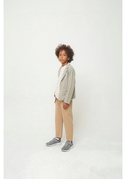 06-16 Yaş Erkek Çocuk Bej Rengi Kemerli Keten Pantolon modelleri