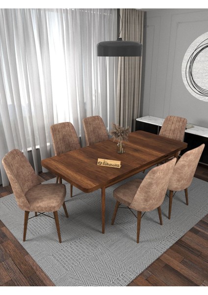 Riff Barok 80X130 Açılır Mutfak Masası Yemek Masası Masa Sandalye Takımı 6 Cappucino Sandalye