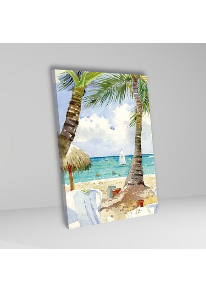 3'lü Kanvas Duvar Tablosu Boho Kadın ve Palmiye Deniz Manzara fırsatları
