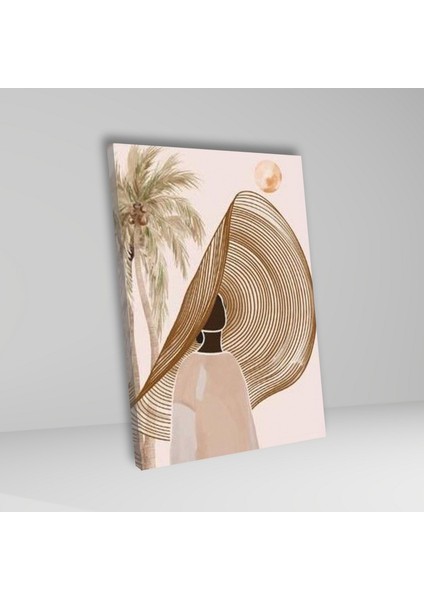 3'lü Kanvas Duvar Tablosu Boho Şapkalı Kadın ve Okaliptüs Ağaç modelleri