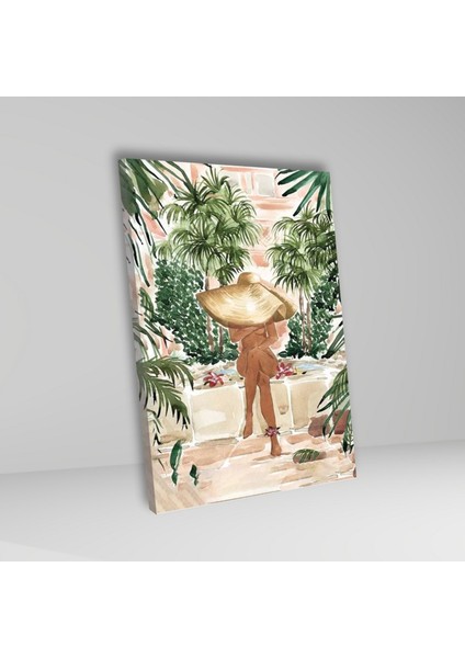 3'lü Kanvas Duvar Tablosu Boho Kadın Görseli ve Yeşil Ananas fırsatları