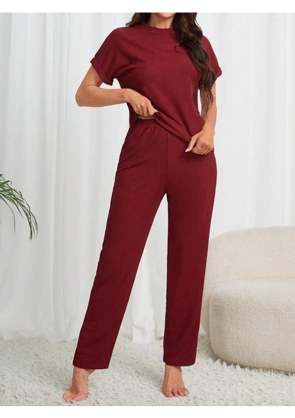 Kadın Kısa Kollu Bisiklet Yaka Kol Katlama Detay Kaşkorse Ikili Takım modelleri