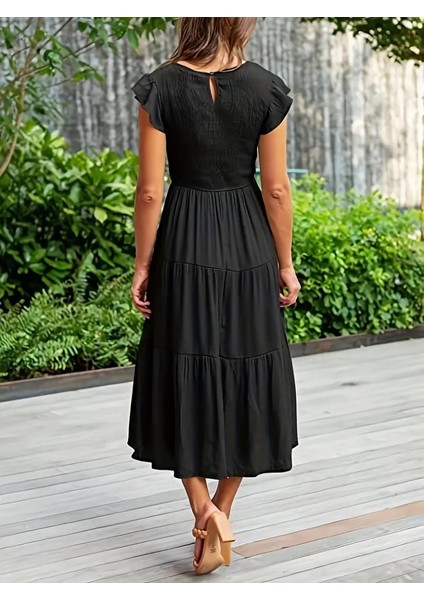 Kadın Kısa Kollu Kolları Volanlı Gipeli Aerobin Elbise modelleri