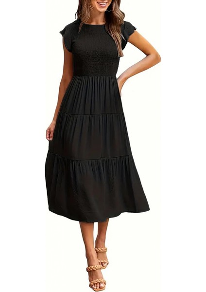 Kadın Kısa Kollu Kolları Volanlı Gipeli Aerobin Elbise indirimleri