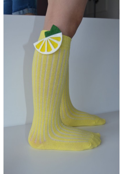 Kız Çocuk Limon Çilek Detay Dizaltı Çorap fırsatları