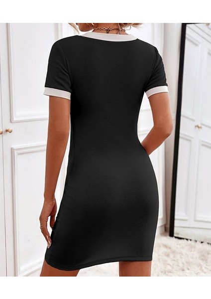 Kadın Kısa Kollu Biyeli Triko Elbise fiyatları