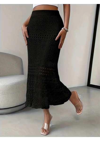 Kadın Midi Boy Ajurlu Triko Etek fiyatları