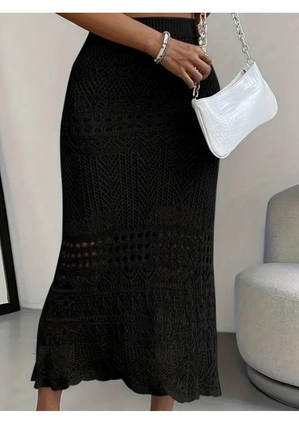Kadın Midi Boy Ajurlu Triko Etek modelleri
