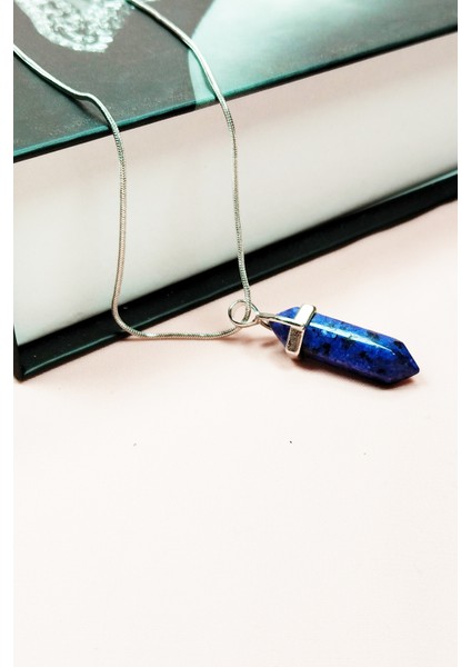 Lapis Lazuli Doğal Taşı Zincirli El Yapımı Tasarımlı Kolye Uç: 3,5 cm Zincir: 20 cm Kutulu modelleri