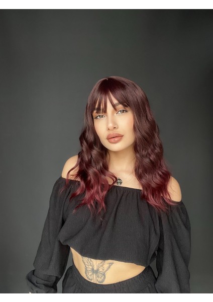 Okyanus Dalgası Perçemli Medikal Peruk Perçemli Fiber Koyu Kızıl fiyatları