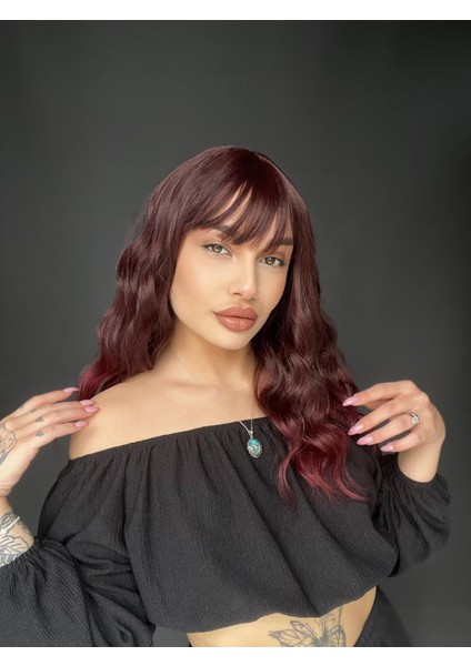 Okyanus Dalgası Perçemli Medikal Peruk Perçemli Fiber Koyu Kızıl fırsatları