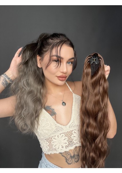Mini Mandallı At Kuyruğu Tokalı Postiş At Wag Dalgalı Model Tak ve Çık