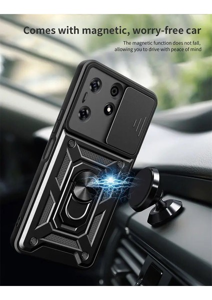 Tecno Spark 10 Pro Kılıf Standlı Manyetik Yüzüklü Kamera Sürgülü Ultra Koruma Tank Zırh Kapak