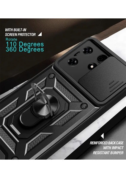 Tecno Spark 10 Pro Kılıf Standlı Manyetik Yüzüklü Kamera Sürgülü Ultra Koruma Tank Zırh Kapak