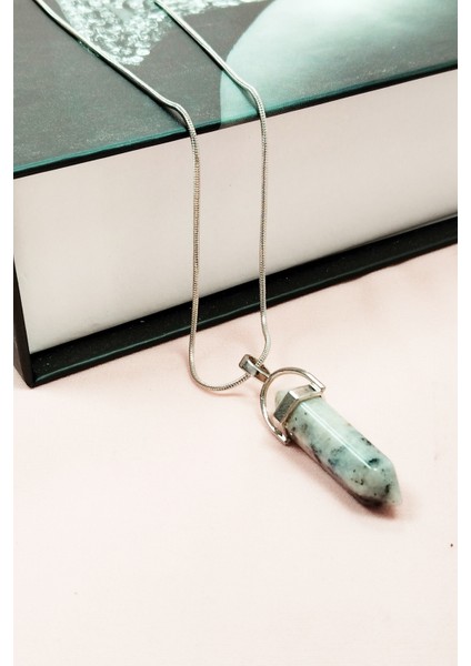 Mavi Kuvars Doğal Taşı Zincirli El Yapımı Tasarımlı Kolye Uç: 3,5 cm Zincir: 20 cm Kutulu modelleri