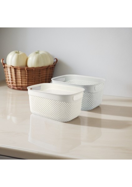 Damla Desen Sepet 2'li Set 6,6 Litre Banyo Sepeti Çok Amaçlı Sepet Havlu Sepeti