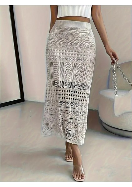 Kadın Midi Boy Ajurlu Triko Etek modelleri