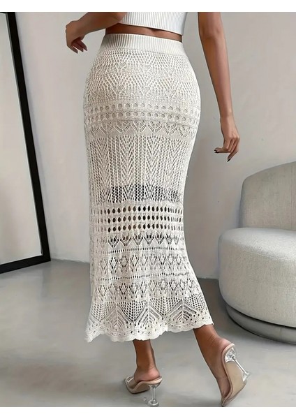 Kadın Midi Boy Ajurlu Triko Etek fırsatları