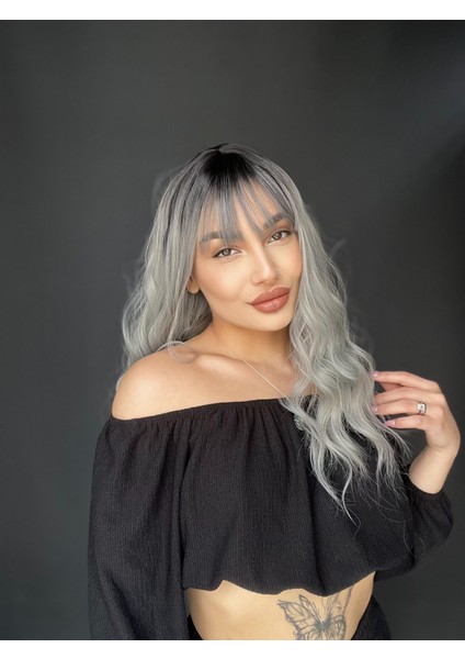 Okyanus Dalgası Perçemli Medikal Peruk Perçemli Fiber Siyah Gri modelleri