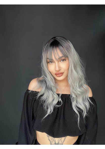 Okyanus Dalgası Perçemli Medikal Peruk Perçemli Fiber Siyah Gri fırsatları