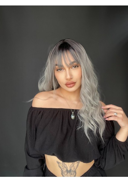 Okyanus Dalgası Perçemli Medikal Peruk Perçemli Fiber Siyah Gri indirimleri