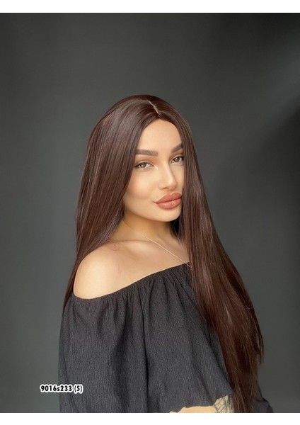 Düz Uzun Perçemsiz Cilt Görünümlü Medikal Özel Peruk Sıcak Kahve modelleri